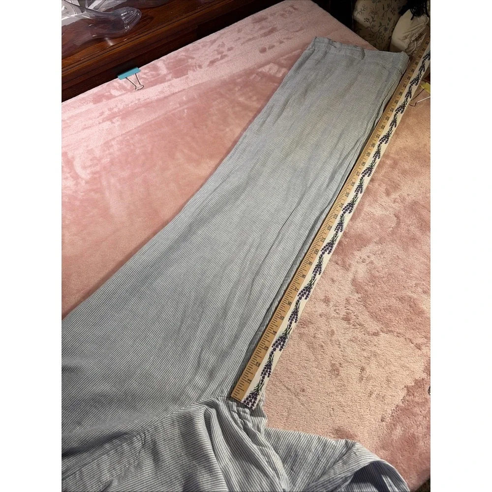 Talbots Linen Cotton Blend Blue Stripe Pants Sz Medium. Straight Leg.